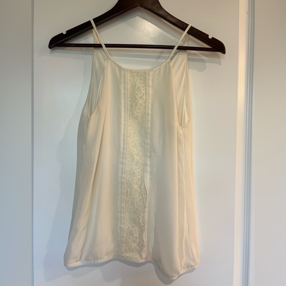Express Cream Off White Flowy Camisole Tank Top with Vertical Lace Inset Small - Picture 1 of 7